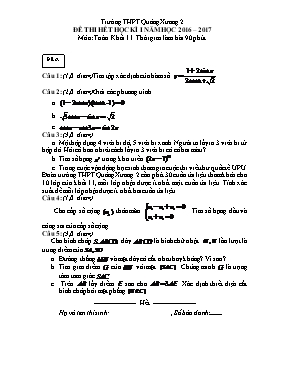 Đề thi hết học kì I năm học 2016  2017 môn Toán khối 11